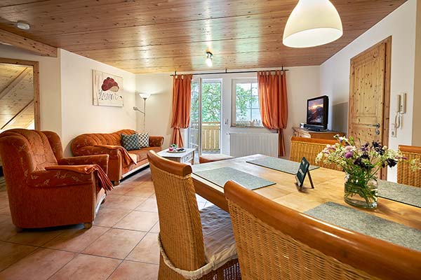 Großzügiges Wohn- und Esszimmer mit Zugang zum Balkon